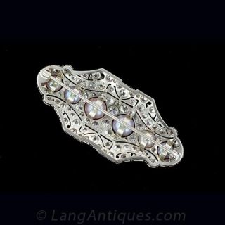 Natural Colored Pearl and Diamond Brooch