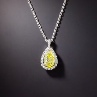 Natural Fancy Intense Yellow 2.01 Carat Pear-Shape Diamond Pendant - GIA - 3