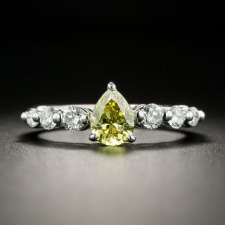 Natural Fancy Intense Yellow .61 Carat Pear-Cut Diamond Engagement Ring - GIA - 1