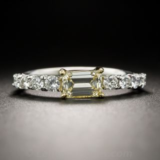 Natural Fancy Light Yellow Emerald-Cut Diamond, Platinum and 18K Ring