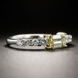 Natural Fancy Light Yellow Emerald-Cut Diamond, Platinum and 18K Ring