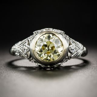  Natural Fancy Yellow 1.30 Carat Diamond Art Deco Ring