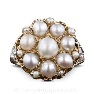 Natural Freshwater Pearl and Diamond Victorian Ring