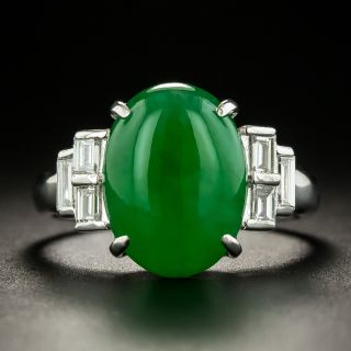 Natural Jade and Baguette Diamond Ring - GIA - 2