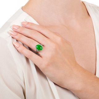 Natural Jade and Baguette Diamond Ring - GIA