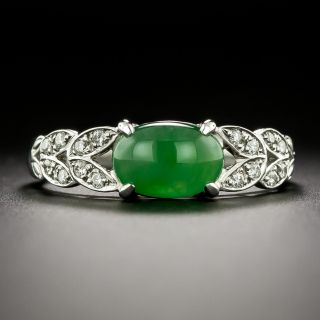 Natural Jade and Diamond Platinum Band Ring - GIA - 2