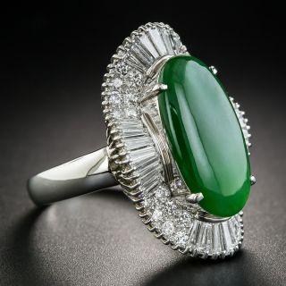 Natural Jade and Diamond Platinum Cocktail Ring