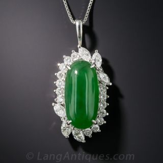 Natural Jade and Diamond Platinum Pendant
