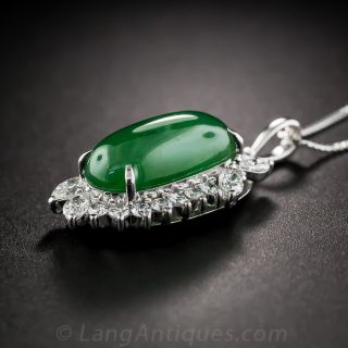 Natural Jade and Diamond Platinum Pendant