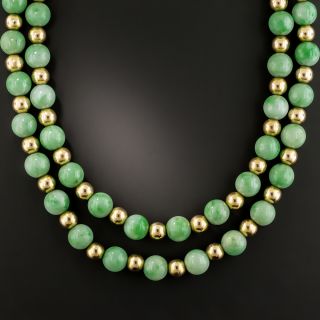 Natural Jade and Gold Bead Necklace - 2