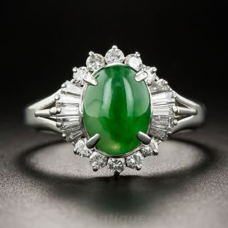 Natural Jade, Platinum and Diamond Ring 