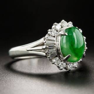 Natural Jade, Platinum and Diamond Ring 