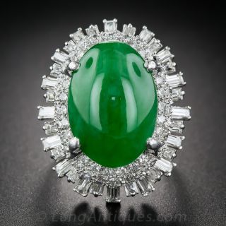 Natural Jade Platinum and Diamond Ring