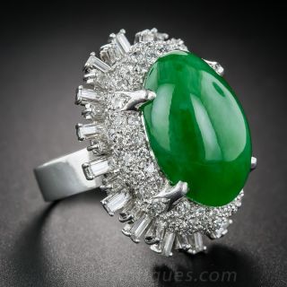 Natural Jade Platinum and Diamond Ring
