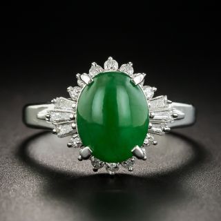 Natural Jade Platinum Diamond Ring - 1