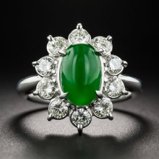 Natural Jade Platinum Diamond Ring - 6