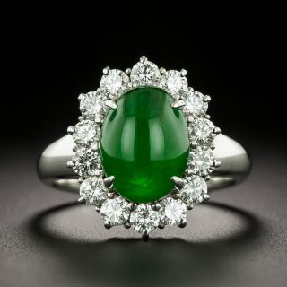 Natural Jadeite and Diamond Halo Ring- GIA - 3