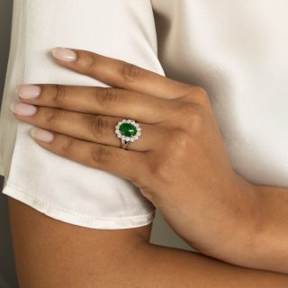 Natural Jadeite and Diamond Halo Ring- GIA