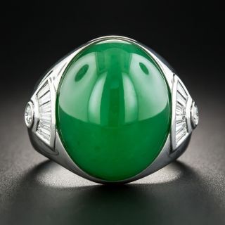Natural Jadeite and Diamond Unisex Ring - 1