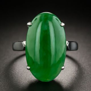 Natural Jadeite Cabochon Solitaire Ring - 1