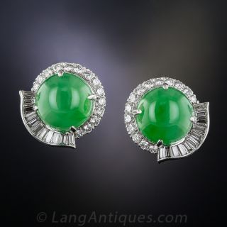 Natural Jadeite, Platinum and Diamond Earrings