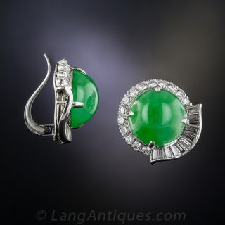 Natural Jadeite, Platinum and Diamond Earrings