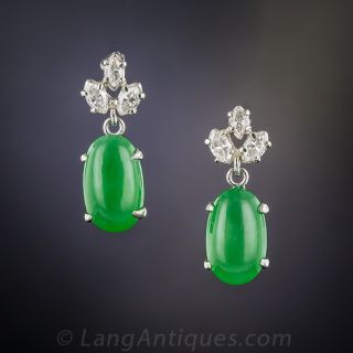 Natural Jadeite Platinum and Diamond Earrings