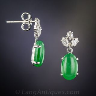Natural Jadeite Platinum and Diamond Earrings