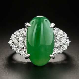 Natural Jadeite Platinum Diamond Ring - 1