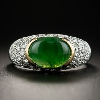 Natural Jadeite Platinum Pavé Diamond Ring - 1
