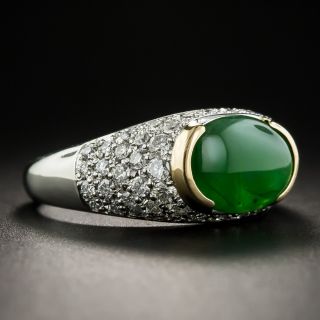 Natural Jadeite Platinum Pavé Diamond Ring