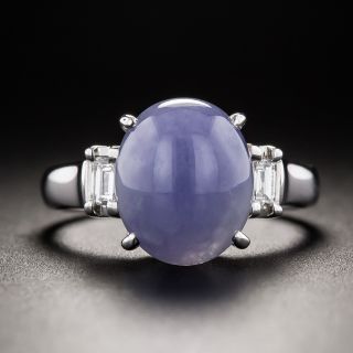 Natural Lavender Jade and Baguette Diamond Ring - 1