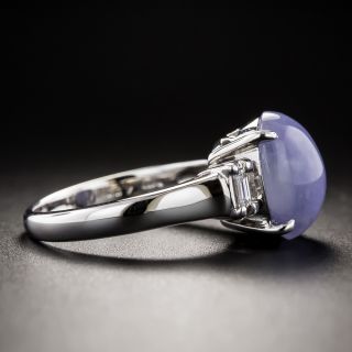 Natural Lavender Jade and Baguette Diamond Ring