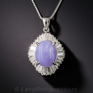 Natural Lavender Jade and Diamond Platinum Pendant Necklace
