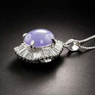 Natural Lavender Jade and Diamond Platinum Pendant Necklace