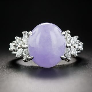 Natural Lavender Jade Platinum and Diamond Ring
