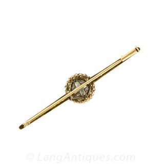 Natural Mauve Color Pearl and Diamond Bar Pin
