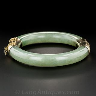 Natural Mossy Green Jade Hinged Bangle