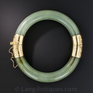 Natural Mossy Green Jade Hinged Bangle