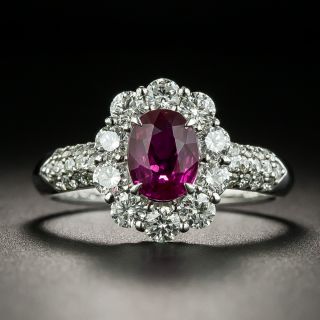 Natural No-Heat 1.09 Carat Ruby and Diamond Cluster Ring - GIA - 1