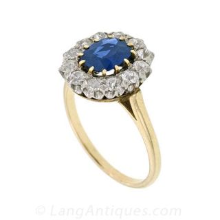 Natural No Heat Burma Sapphire and Diamond Ring
