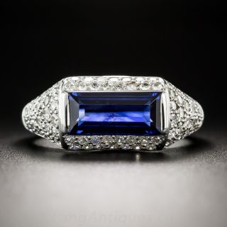 Natural No-Heat Emerald-Cut Sapphire and Diamond Ring - 1
