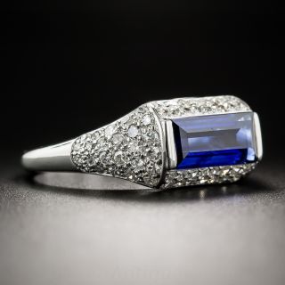 Natural No-Heat Emerald-Cut Sapphire and Diamond Ring