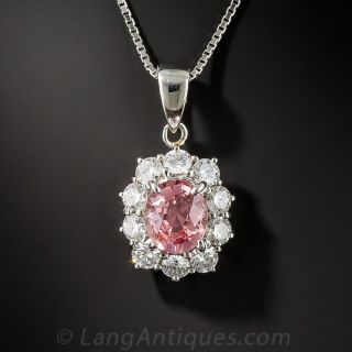 Natural No-Heat Padparadscha Sapphire Platinum Diamond Drop