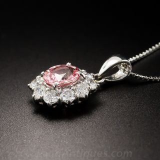 Natural No-Heat Padparadscha Sapphire Platinum Diamond Drop