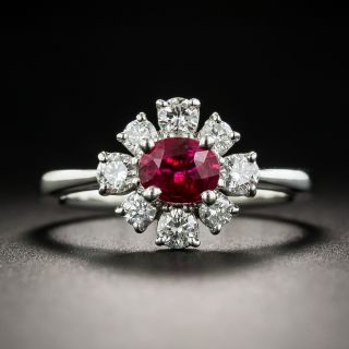 Natural No-Heat Ruby Diamond Halo Ring