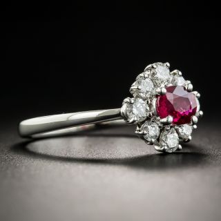 Natural No-Heat Ruby Diamond Halo Ring
