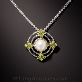 Natural Pearl and Demantoid Garnet Drop