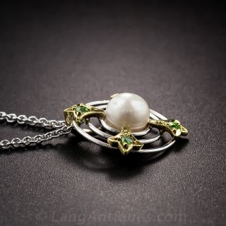 Natural Pearl and Demantoid Garnet Drop