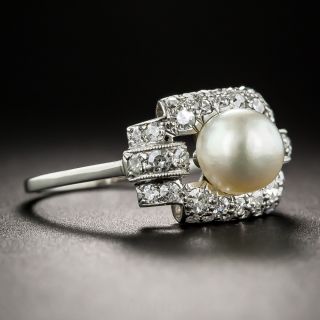 Natural Pearl and Diamond Art Deco Ring - GIA